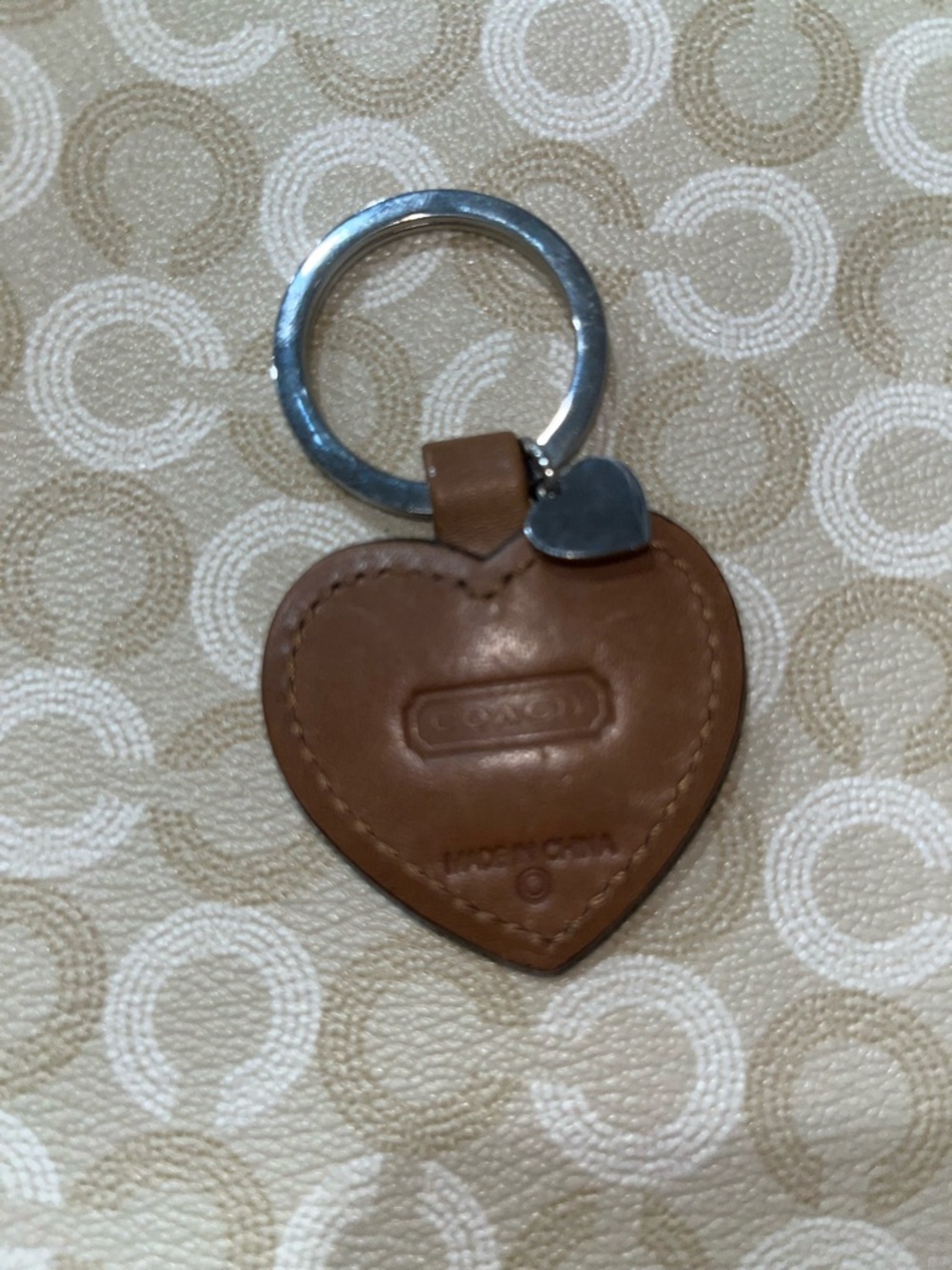 Coach Brown Heart Keychain Card Holder with Red Heart Charm - Picture 2 of 2